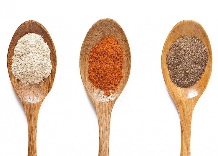 Free Photo  hot spices in wooden spoons