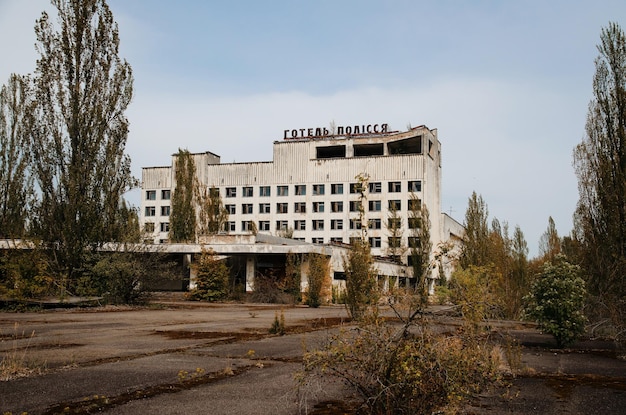Hotel Polissya at Chernobyl city Ukraine Abadoned town