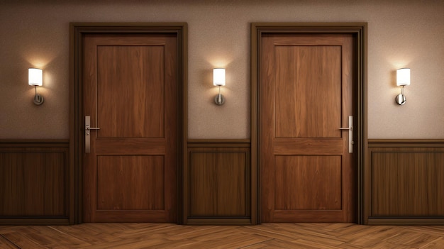 木製のドアのあるホテルの部屋