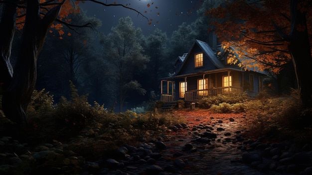 A Captivating Autumn House Amidst the Serene Forest: Free Stock Photos