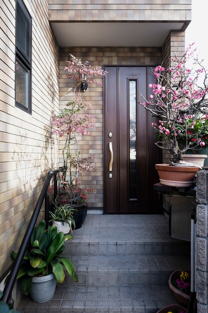 家の入り口日本の建物と植物