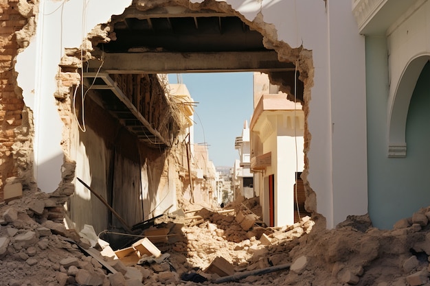 地震後のマラケシュ市の家