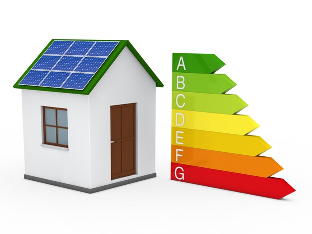 House with a solar panel and energy chart