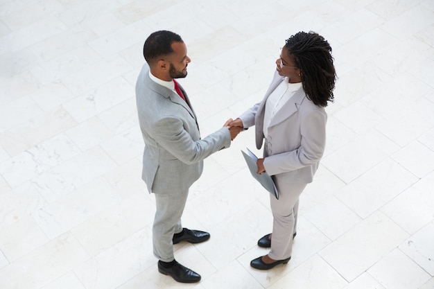 HR manager welcoming successful candidate