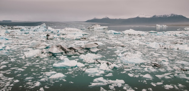 Jokulsarlon 빙하 호수에 빙하 강과 푸른 빙산에 얼음의 거 대 한 블록.