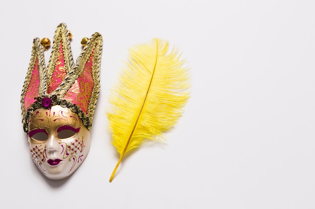 Huge feather and mask on white