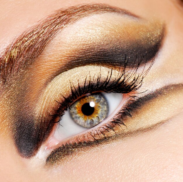 Human eye of woman with modern and stylish coloured eye make-up