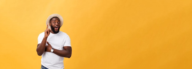 Human face expressions emotions and feelings handsome young african american man looking up with tho