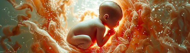Human fetus in the prenatal development stage in the womb