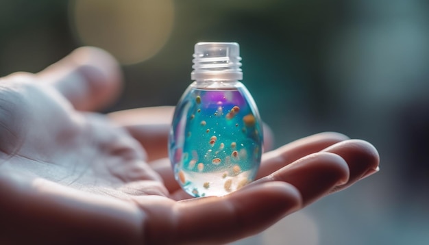 Foto gratuita la mano umana che tiene una bottiglia di medicina per il benessere generata dall'ia