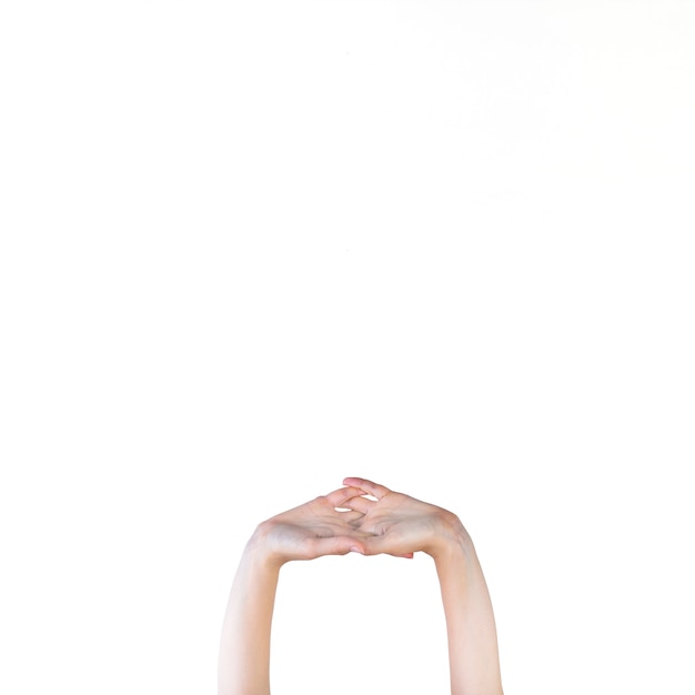 Human hand stretching on white background