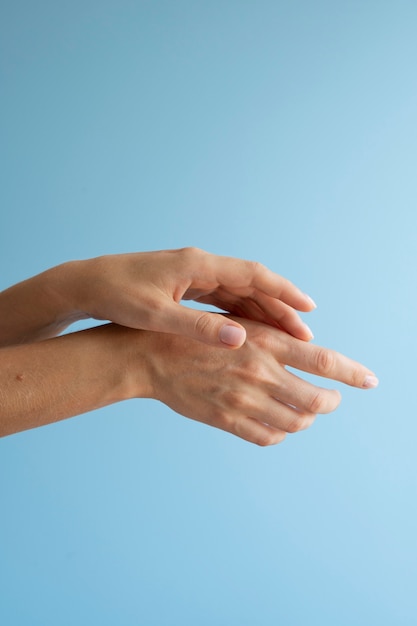 Human hands against clear background