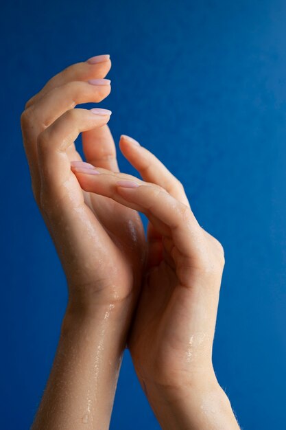 Human hands against clear background