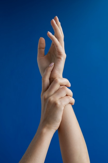 Human hands against clear background