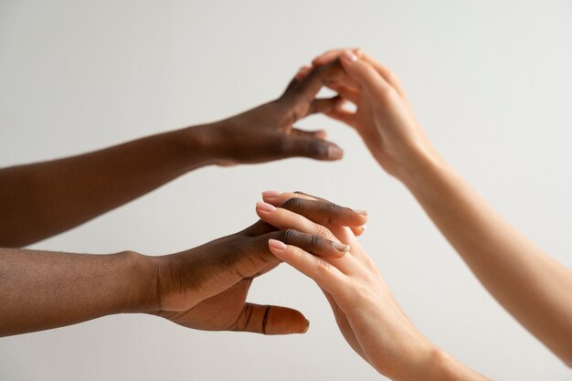 Human hands against white background