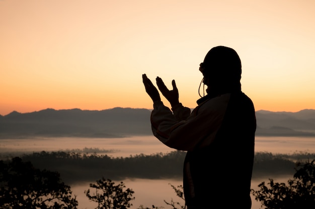 Human hands open palm up worship. 