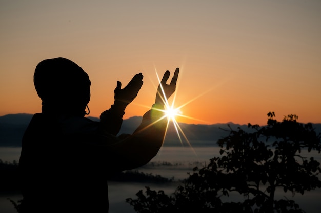 Human hands open palm up worship. 