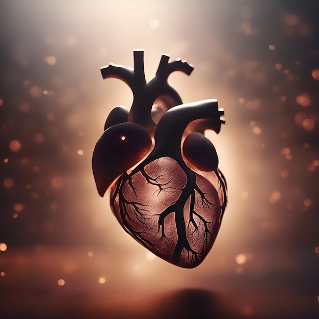 Free photo human heart on a dark background 3d illustration copy space