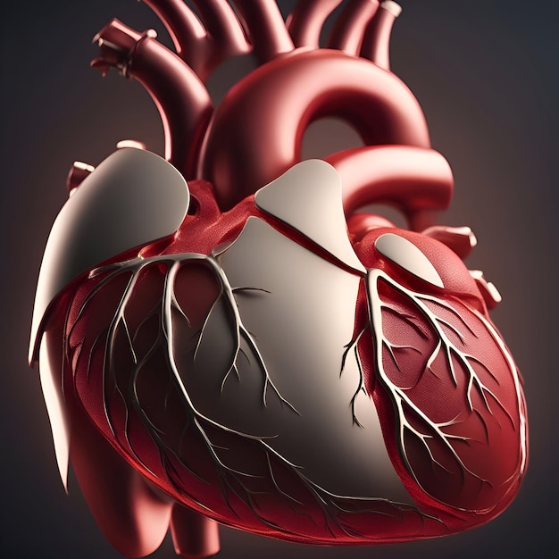 Cuore umano su uno sfondo scuro rendering 3d illustrazione 3d