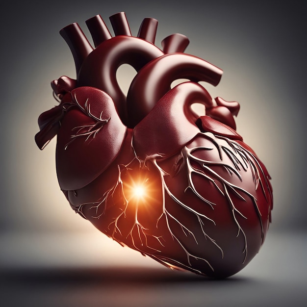 Free photo human heart on a gray background 3d rendering 3d illustration