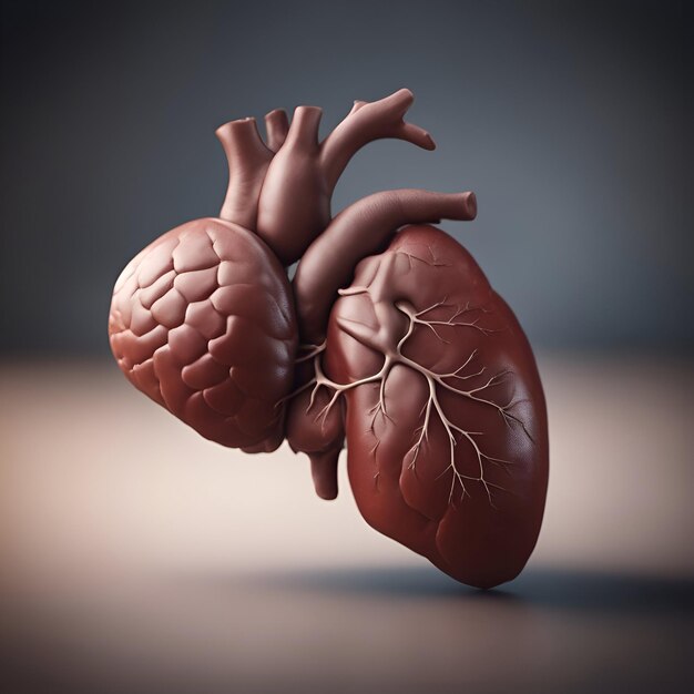 Free photo human heart organ on a gray background 3d illustration toned