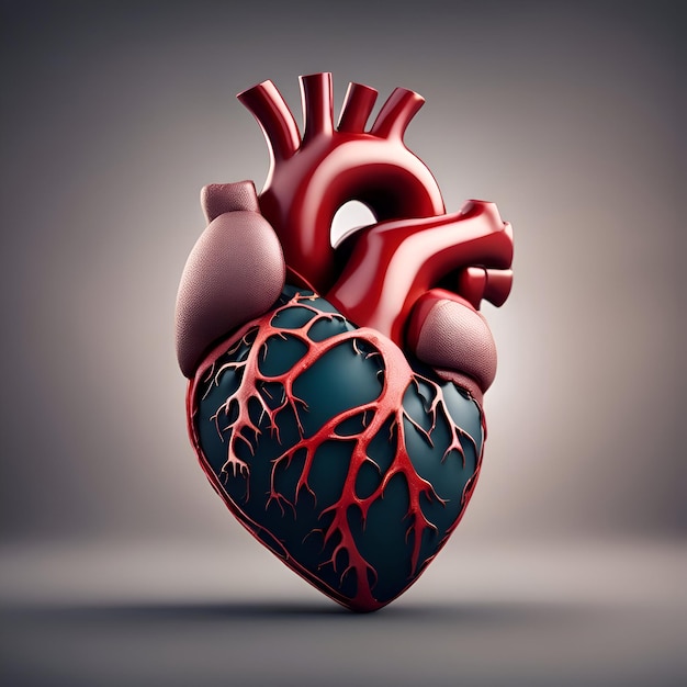 Free photo human heart with veins on gray background 3d render illustration