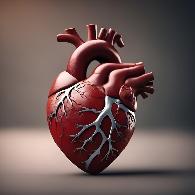 Бесплатное фото Человеческое сердце с венами на сером фоне 3d рендеринг иллюстрации