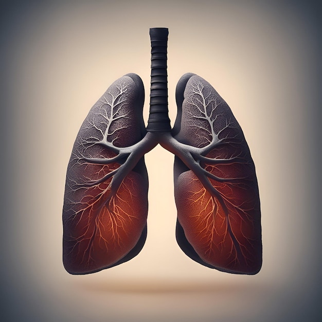 Human lungs anatomy on gray background 3d illustration Vintage style