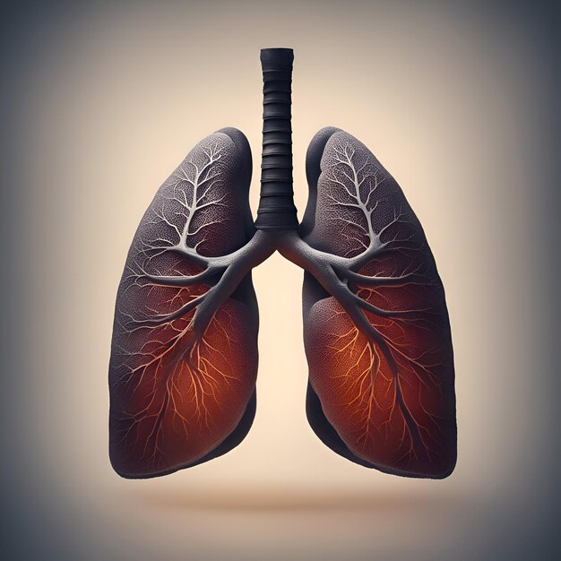 Human lungs anatomy on gray background 3d illustration Vintage style