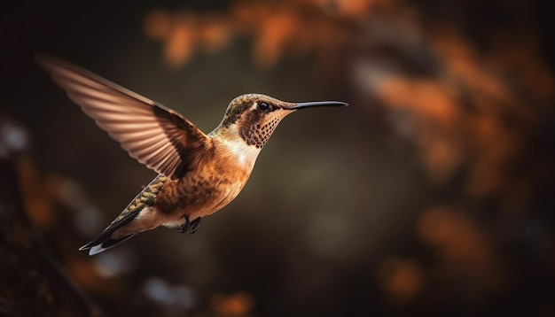 Free photo hummingbird flapping wings hovering mid air vibrant colors generated by ai