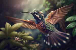 Foto gratuita colibrì nella foresta tropicale scena del primo piano della fauna selvatica dalla natura