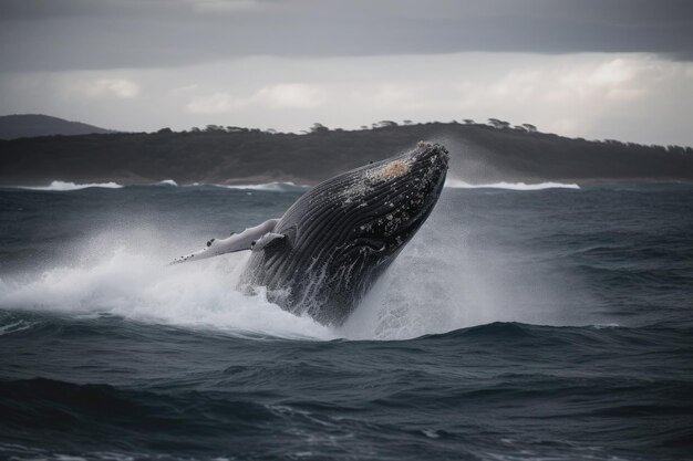 Горбатый кит прыгает над морем Генеративный Ай