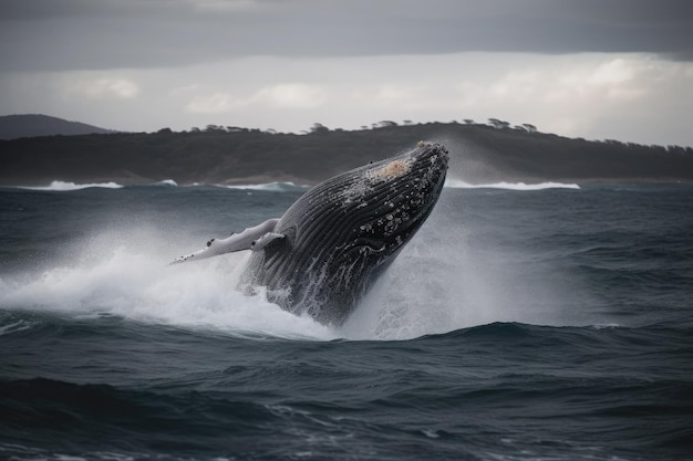 海を飛び越えるザトウクジラ 人工知能