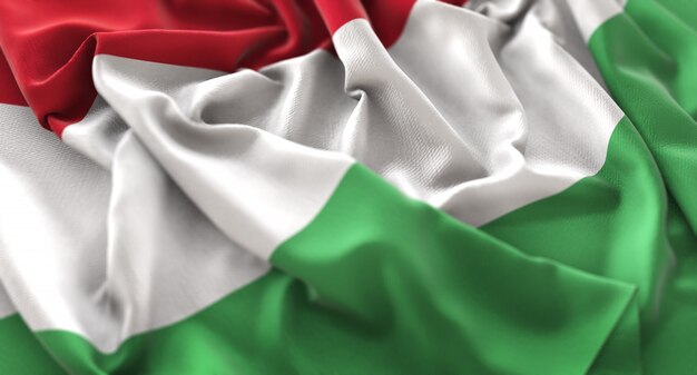 Hungary Flag Ruffled Beautifully Waving Macro Close-Up Shot