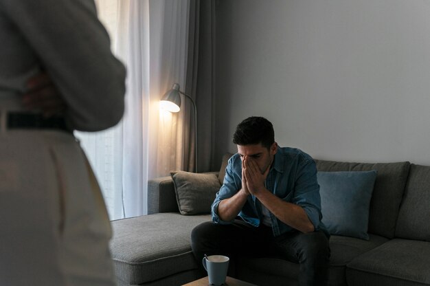 Husband and wife having a fight indoors