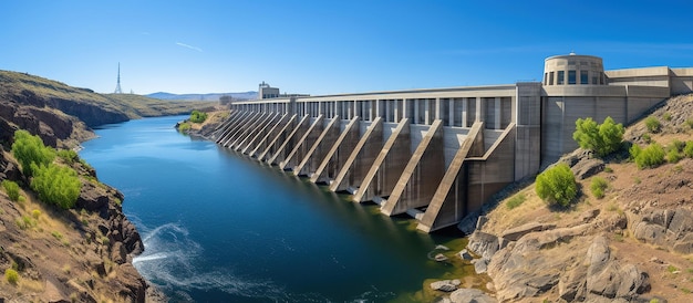 水力発電所の電力と水の制御の景色