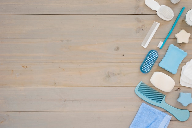 Free photo hygiene tools on wooden desk