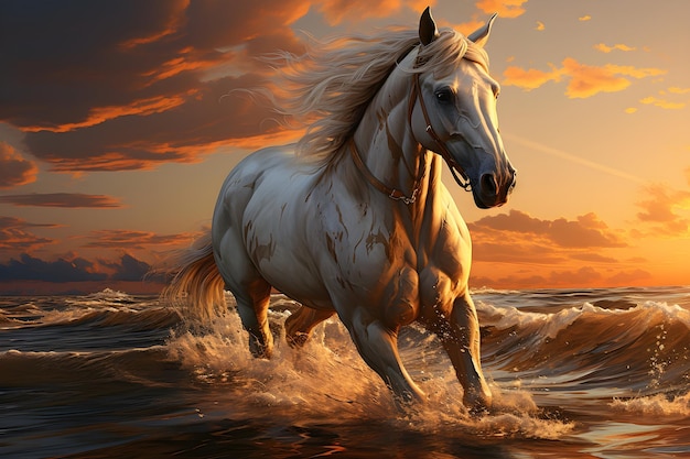 hyper realistic horse on the beach background