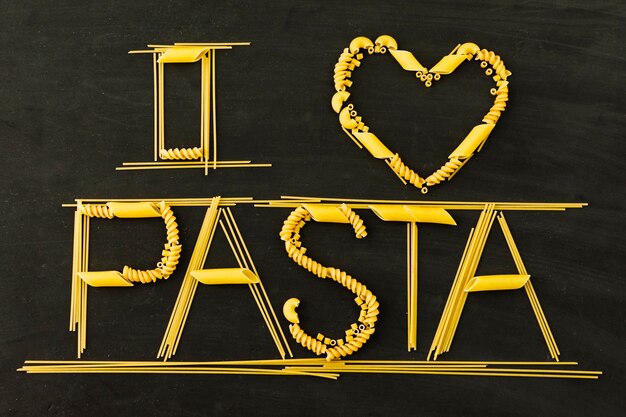 I love pasta text on black background