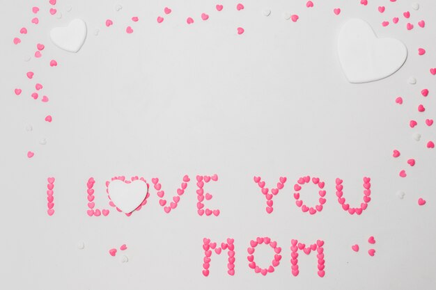 I love you mom inscription of symbols of hearts