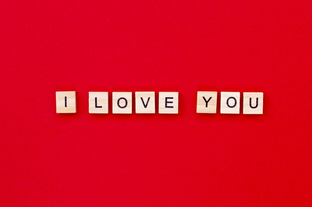 I love you with wooden letters for valentines day
