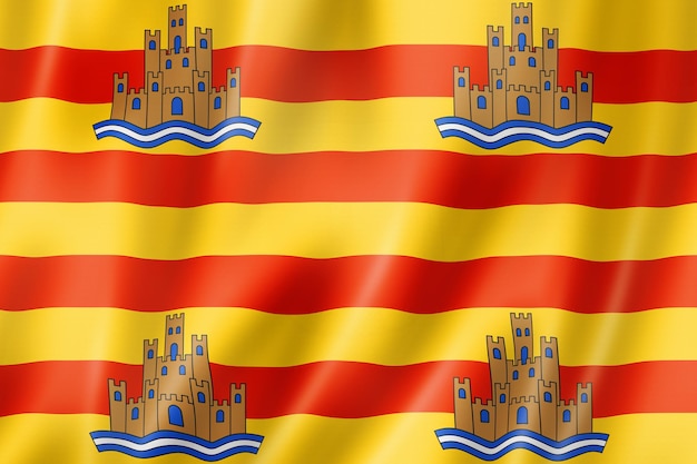 Ibiza, balearic islands flag, spain waving banner collection. 3d illustration