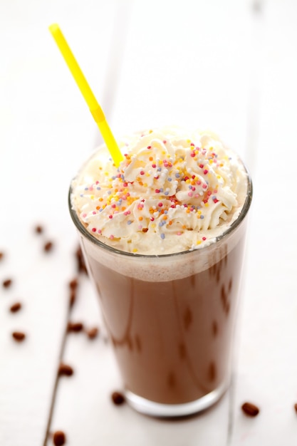 Ice coffee with whipped cream 