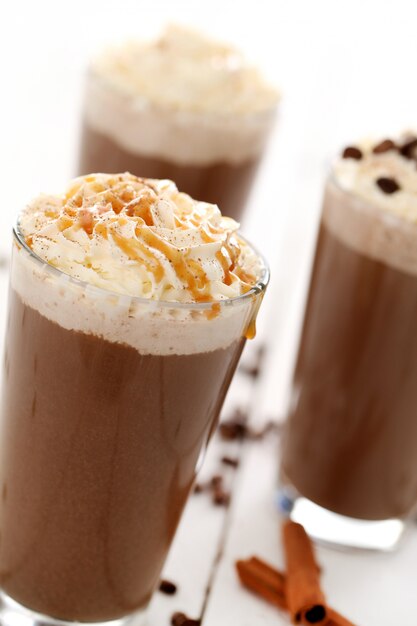 Ice coffee with whipped cream 