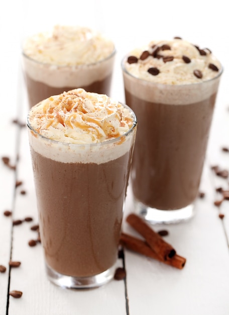 Free photo ice coffee with whipped cream