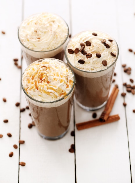 Free photo ice coffee with whipped cream