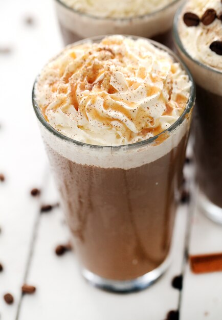 Ice coffee with whipped cream 