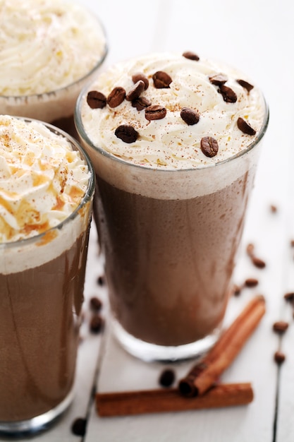 Free photo ice coffee with whipped cream