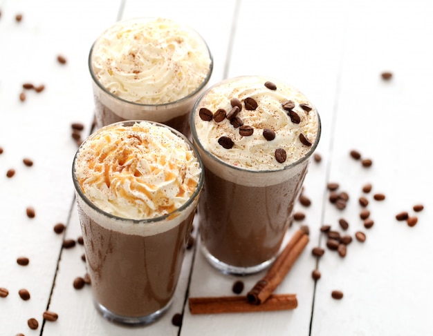 Free photo ice coffee with whipped cream