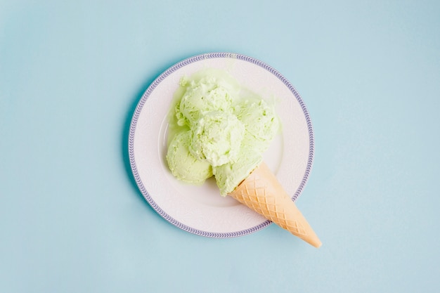 Ice cream background with ice on plate